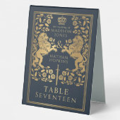 Plaque De Table Mariage du Lion médiéval royal bleu (Verso)