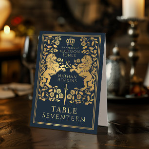 Plaque De Table Mariage du Lion médiéval royal bleu