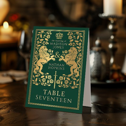 Plaque De Table Mariage du lion médiéval royal vert