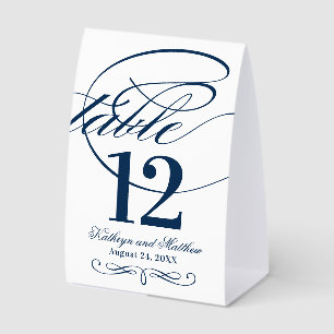 Plaque De Table Mariage élégant avec calligraphie en bleu marine
