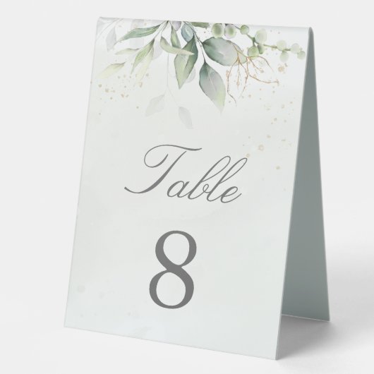 Plaque De Table Mariage élégant feuilles d'eucalyptus verdure or (Recto)