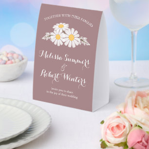 Plaque De Table Mariage Élégant Fleurs Blanches Marguerites Brun R