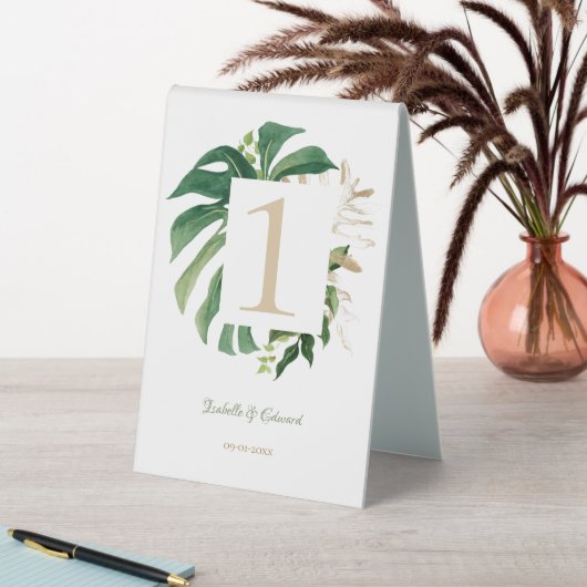 Plaque De Table Mariage Feuille Tropical Green Gold Monstera (En SItu (Tableau))