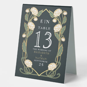 Plaque De Table Mariage Floral Art Nouveau Élégant Blanc Pivoine