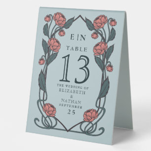 Plaque De Table Mariage Floral Art Nouveau Élégant Pivoine Rose