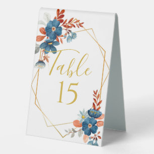 Plaque De Table Mariage floral bleu de la marine de terre cuite