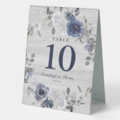 Plaque De Table Mariage floral bleu marine gris argent (Verso)