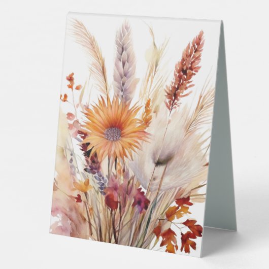 Plaque De Table Mariage floral Boho d'automne | Blanc (Verso)