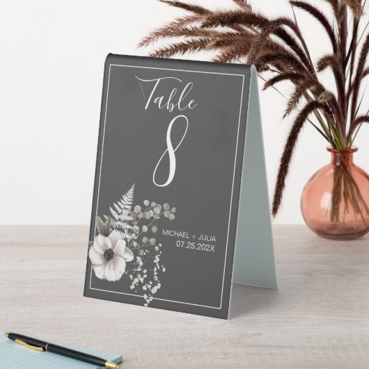 Plaque De Table Mariage floral gris foncé et blanc (En SItu (Tableau))