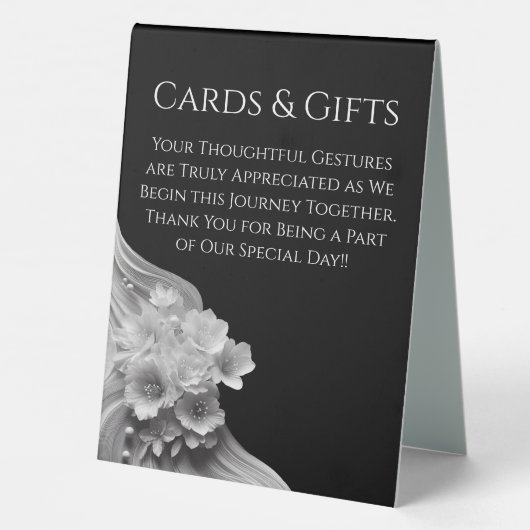 Plaque De Table Mariage Floral Moderne Noir et Blanc (Verso)