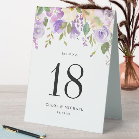 Plaque De Table Mariage floral pourpre Numéro de table (En SItu (Tableau))
