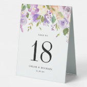 Plaque De Table Mariage floral pourpre Numéro de table (Verso)