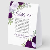 Plaque De Table Mariage Floral pourpre Numéro du tableau (Arrière)