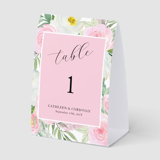 Plaque De Table Mariage Floral Rose Pâle (Recto)