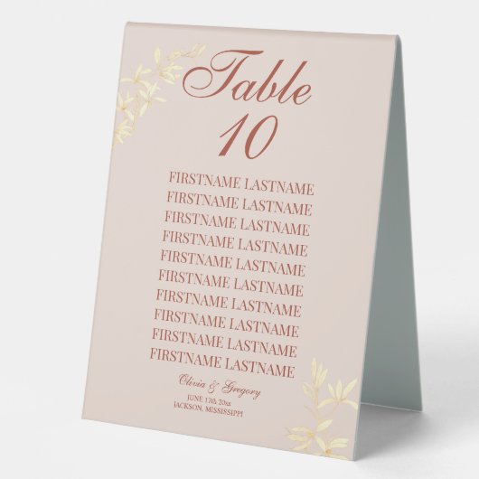 Plaque De Table Mariage floral rustique intemporel (Recto)