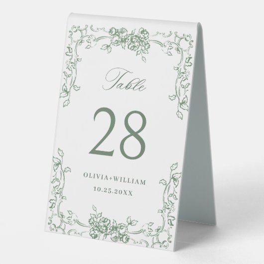 Plaque De Table Mariage floral vert de la Renaissance (Verso)