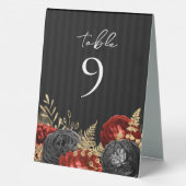 Plaque De Table Mariage gothique rouge et noir floral Numéro de ta (Verso)