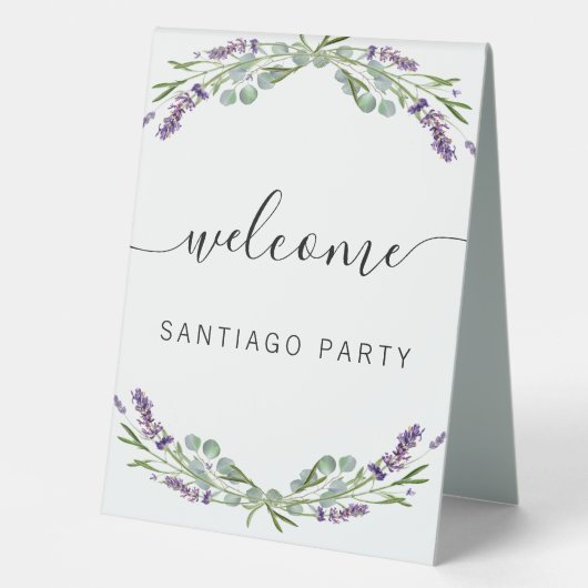 Plaque De Table Mariage lavender nom script bienvenue (Recto)