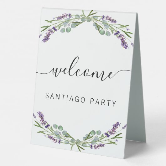 Plaque De Table Mariage lavender nom script bienvenue (Verso)