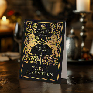 Plaque De Table Mariage Lion royal médiéval noir