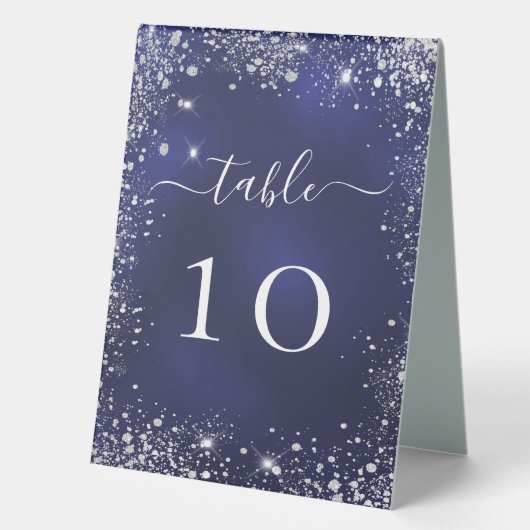 Plaque De Table Mariage marine bleu argent numéro de table (Recto)