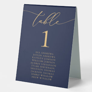 Plaque De Table Mariage minimaliste bleu et or Marine Numéro de ta