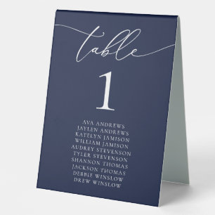 Plaque De Table Mariage minimaliste bleu marine Numéro de tableau
