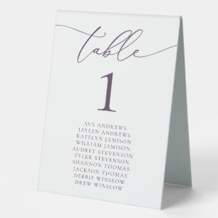 Plaque De Table Mariage minimaliste de prune violette Numéro de ta