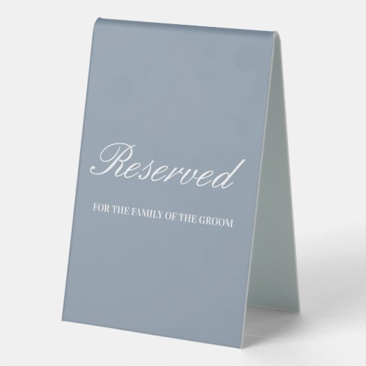 Plaque De Table Mariage moderne Dusty bleu & blanc Script Réservé (Verso)