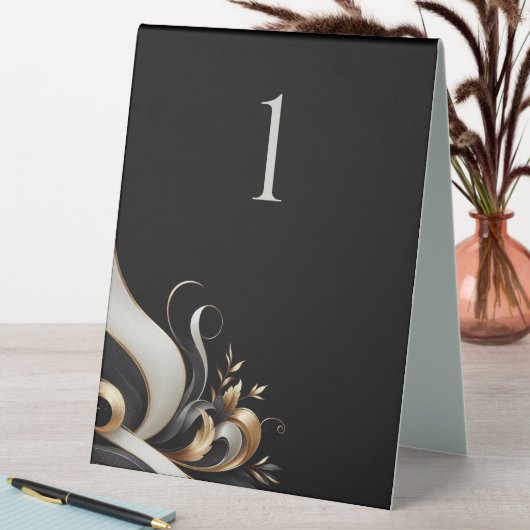 Plaque De Table Mariage moderne élégant noir et or (En SItu (Tableau))