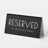 Plaque De Table Mariage moderne noir réservé (Verso)
