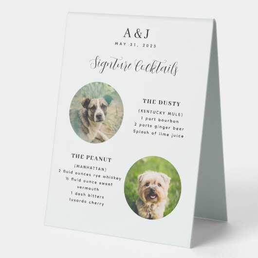 Plaque De Table Mariage moderne Signature Cocktail Menu Deux Photo (Recto)