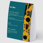 Plaque De Table Mariage Moderne Tournesol Bleu Canard Or (Recto)