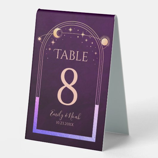 Plaque De Table Mariage mystique arc-en-ciel Plum profond Sun Moon (Recto)