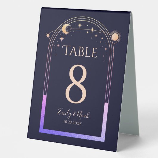 Plaque De Table Mariage mystique Rainbow Navy Blue Sun Moon Stars (Recto)