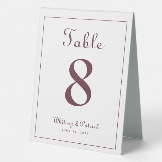 Plaque De Table Mariage Numéro de table Elégant Burgundy Classic T (Verso)