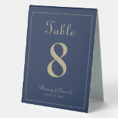 Plaque De Table Mariage Numéro de table Elégant Marine Blue Gold D (Verso)