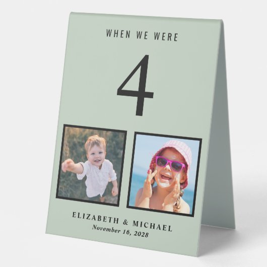 Plaque De Table Mariage Numéro de tableau Photos Sage Green (Recto)