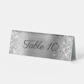 Plaque De Table Mariage Pailleté Argenté Feuille (Recto)