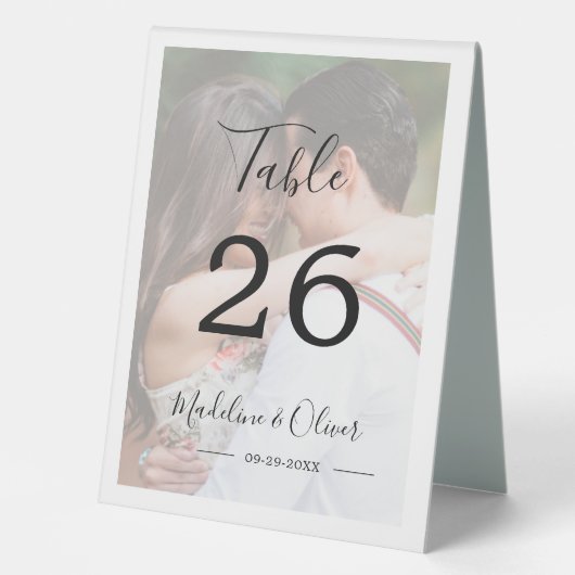 Plaque De Table Mariage Photo Élégant Script Moderne (Recto)