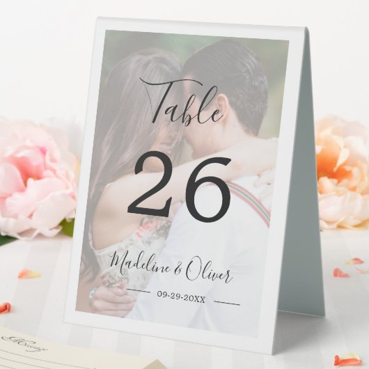 Plaque De Table Mariage Photo Élégant Script Moderne (In SItu (Mariage))