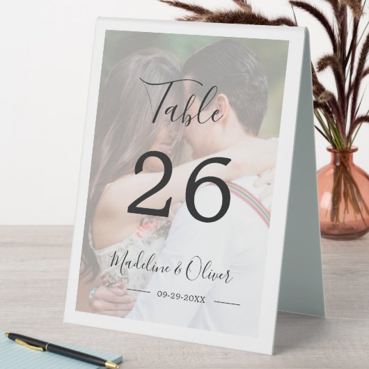 Plaque De Table Mariage Photo Élégant Script Moderne (En SItu (Tableau))