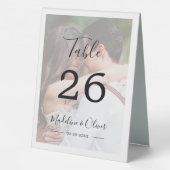 Plaque De Table Mariage Photo Élégant Script Moderne (Verso)