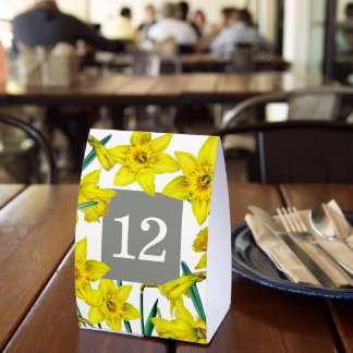 Plaque De Table Mariage printanier gris jonquille jaune art floral