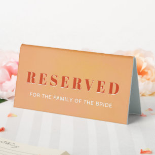 Plaque De Table Mariage Réservé Coucher de Soleil Orange Chic Mode