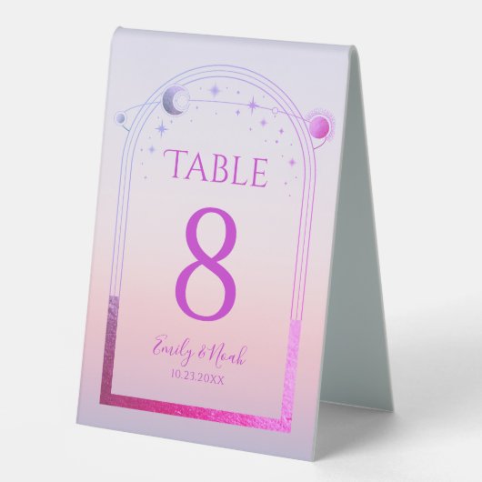 Plaque De Table Mariage Rose Soleil Lune Étoiles Coucher Céleste (Recto)