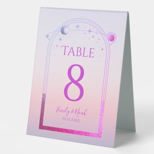 Plaque De Table Mariage Rose Soleil Lune Étoiles Coucher Céleste (Recto)
