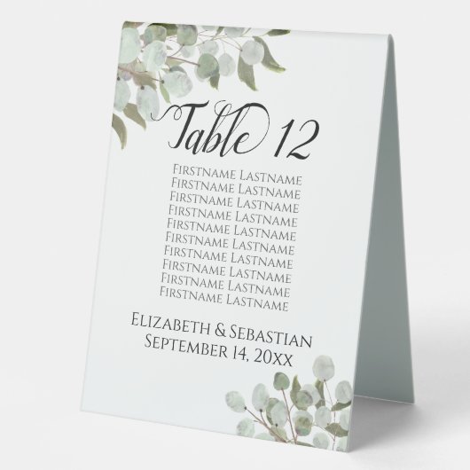 Plaque De Table Mariage Rustique Eucalyptus Tableau et numéro (Recto)