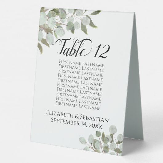 Plaque De Table Mariage Rustique Eucalyptus Tableau et numéro (Verso)