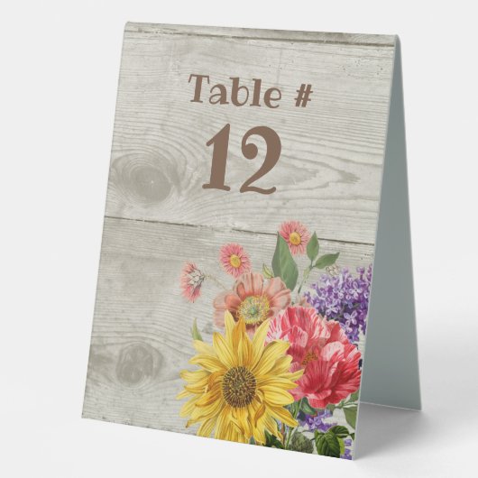 Plaque De Table Mariage Rustique Faux bois et fleurs (Recto)